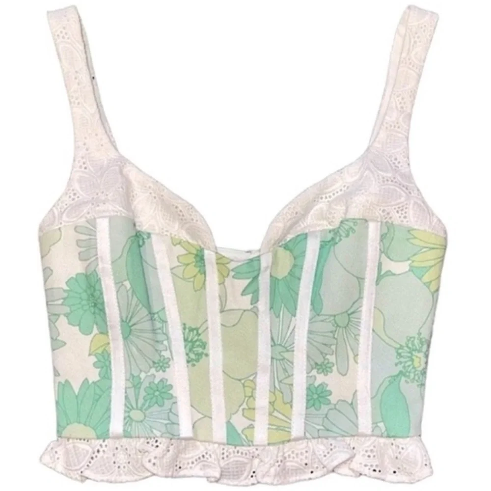 For Love & Lemons Peyton Floral Eyelet Lace Trim Structured Bustier Top Small - Picture 4 of 12